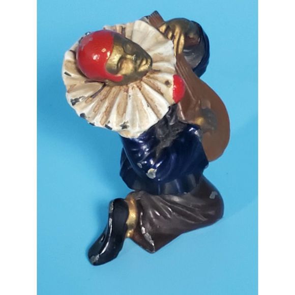 ANTIQUE Bronze Sculpture Cold Painted 3" Musician Singer French Mandolin - Picture 2 of 10